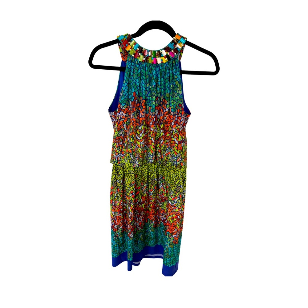 London Times sleeveless multi color jeweled dress. size 4